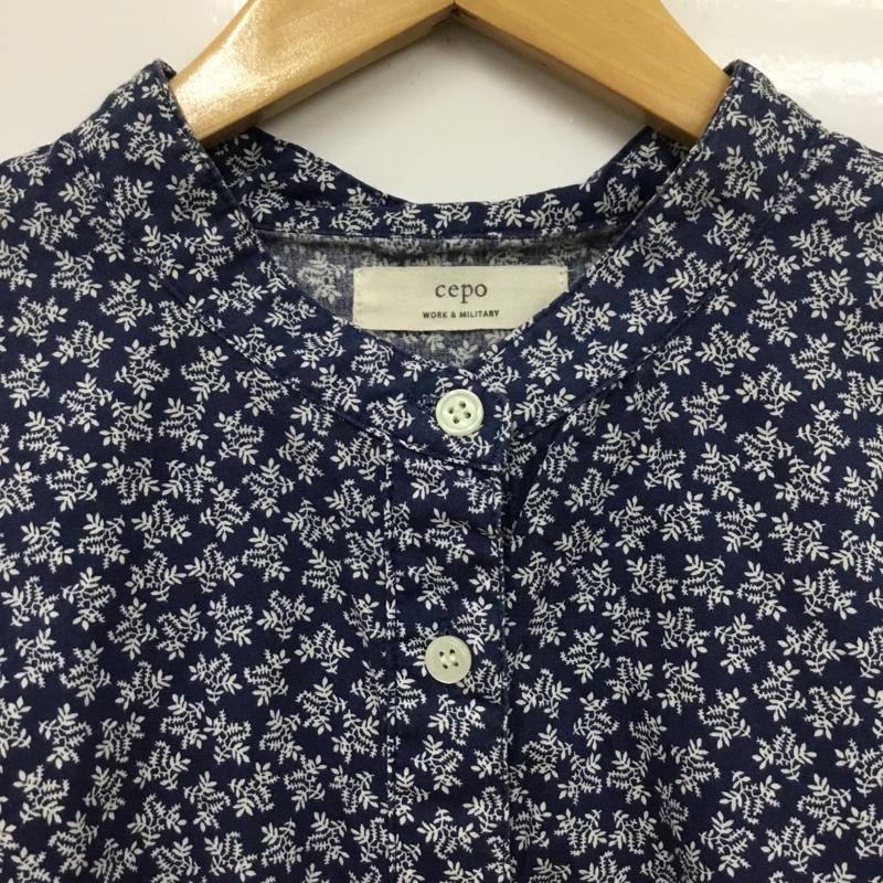 セポ cepo カットソー 半袖 ノースリーブシャツ ノーカラーシャツ フロントボタン M プリント 紺 / ネイビー / navy レディース USED 古着 中古 10156390