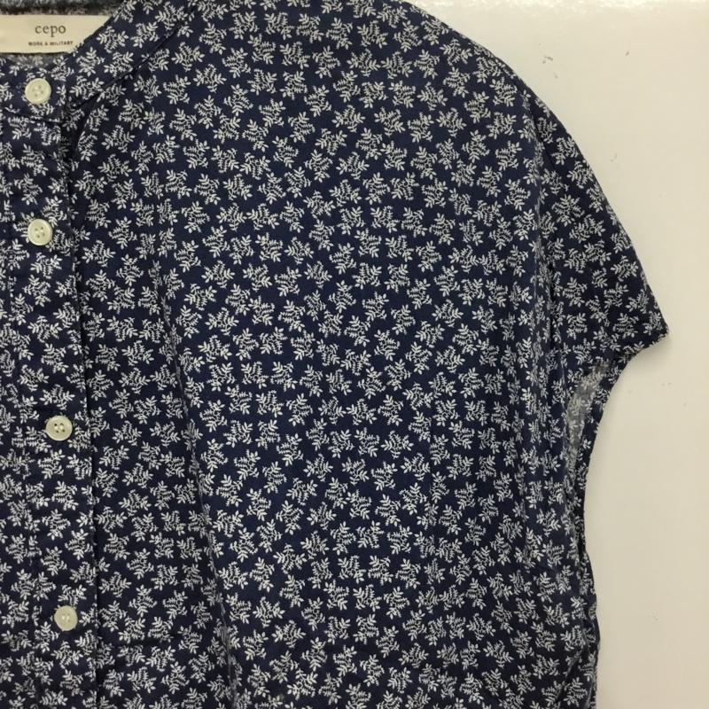 セポ cepo カットソー 半袖 ノースリーブシャツ ノーカラーシャツ フロントボタン M プリント 紺 / ネイビー / navy レディース USED 古着 中古 10156390