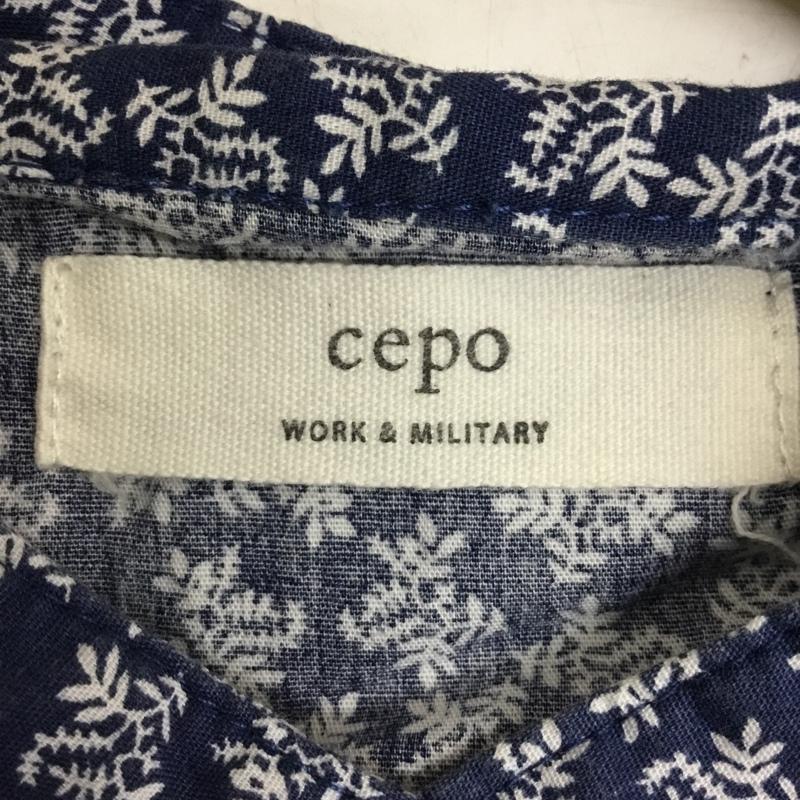 セポ cepo カットソー 半袖 ノースリーブシャツ ノーカラーシャツ フロントボタン M プリント 紺 / ネイビー / navy レディース USED 古着 中古 10156390
