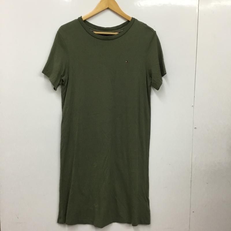 トミーヒルフィガー TOMMY HILFIGER ワンピース ロングスカート 半袖ワンピース S ロゴ、文字 カーキ / カーキ / khaki レディース USED 古着 中古 10156393