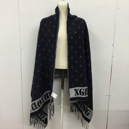エックスガール X-girl ストール ストール一般 大判ストール フリンジ ロゴ、文字 紺 / ネイビー / navy X 白 / ホワイト / white レディース USED 古着 中古 10156422