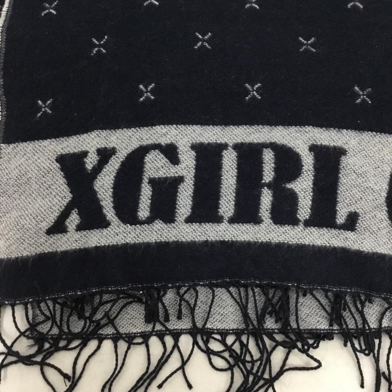 エックスガール X-girl ストール ストール一般 大判ストール フリンジ ロゴ、文字 紺 / ネイビー / navy X 白 / ホワイト / white レディース USED 古着 中古 10156422