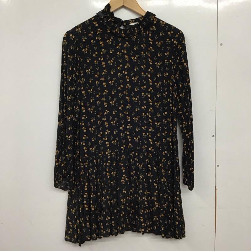 ザラ ZARA ワンピース ひざ丈スカート 2183 257 800 長袖 ティアード M 花柄 紺 / ネイビー / navy X 橙 / オレンジ / orange レディース USED 古着 中古 10156425
