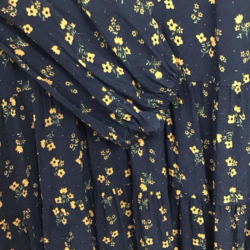 ザラ ZARA ワンピース ひざ丈スカート 2183 257 800 長袖 ティアード M 花柄 紺 / ネイビー / navy X 橙 / オレンジ / orange レディース USED 古着 中古 10156425