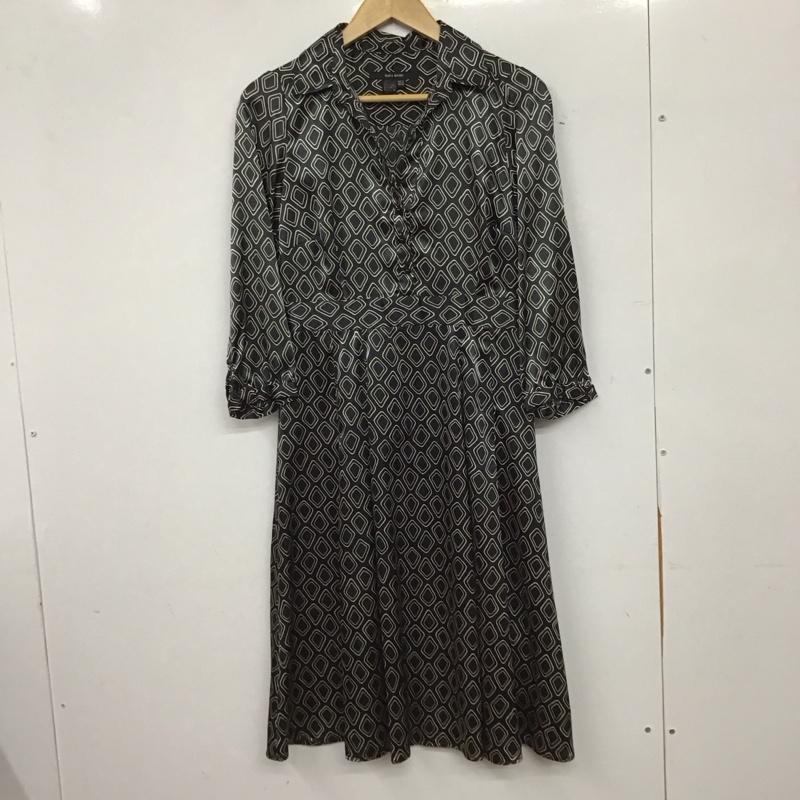 ザラベーシック ZARA BASIC ワンピース ロングスカート 7777 058 093 オープンカラー 七分袖 M 総柄 黒 / ブラック / black レディース USED 古着 中古 10156426