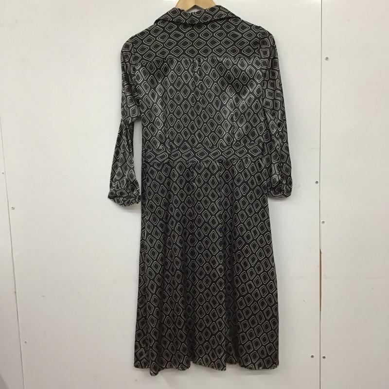 ザラベーシック ZARA BASIC ワンピース ロングスカート 7777 058 093 オープンカラー 七分袖 M 総柄 黒 / ブラック / black レディース USED 古着 中古 10156426