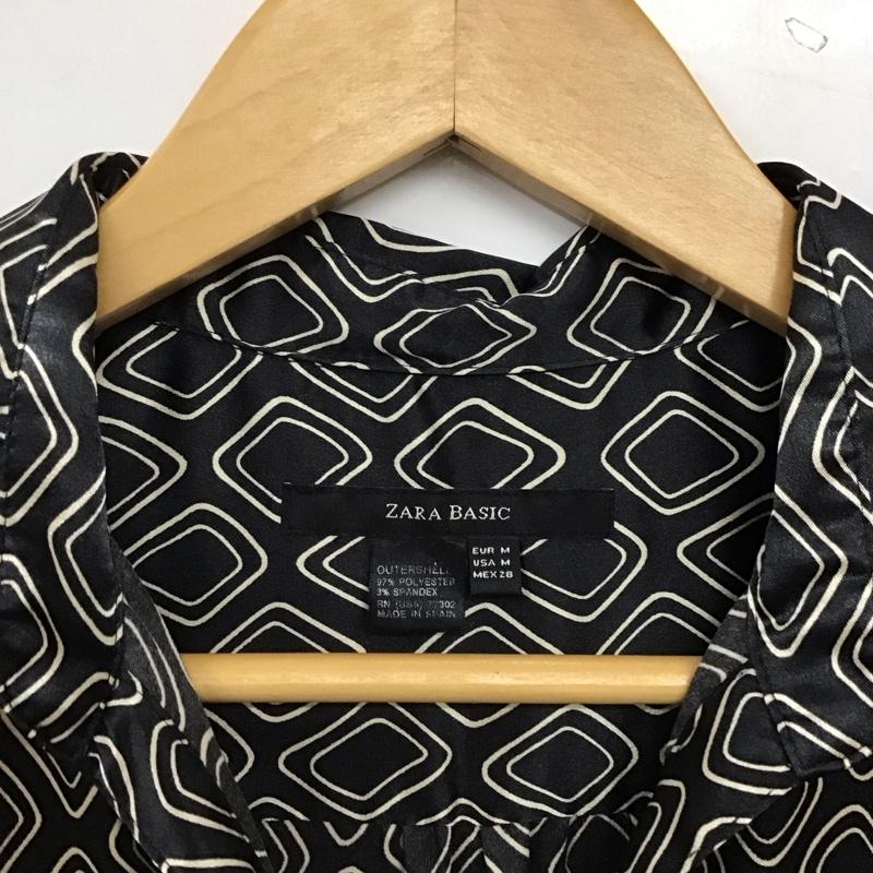 ザラベーシック ZARA BASIC ワンピース ロングスカート 7777 058 093 オープンカラー 七分袖 M 総柄 黒 / ブラック / black レディース USED 古着 中古 10156426