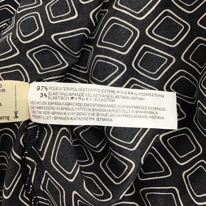 ザラベーシック ZARA BASIC ワンピース ロングスカート 7777 058 093 オープンカラー 七分袖 M 総柄 黒 / ブラック / black レディース USED 古着 中古 10156426