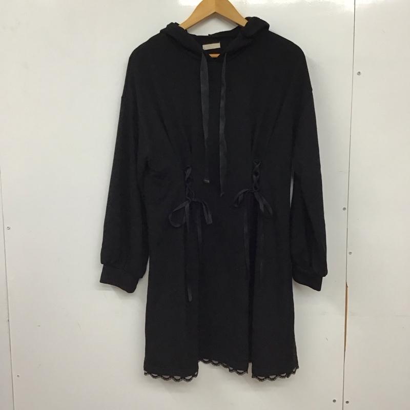 アクシーズファム axes femme ワンピース ひざ丈スカート CI361X46P レースアップパーカーOP 長袖 M 無地 黒 / ブラック / black レディース USED 古着 中古 10156427