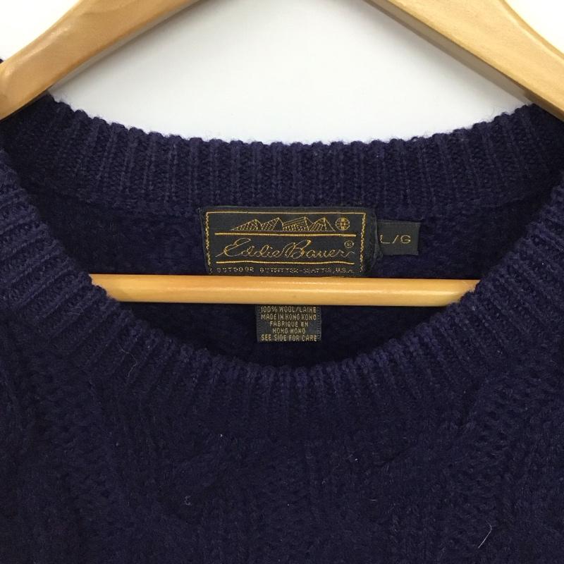 エディーバウアー Eddie Bauer ニット、セーター 長袖 長袖ニットカットソー クルーネック セーター L  紺 / ネイビー / navy メンズ USED 古着 中古 10156462