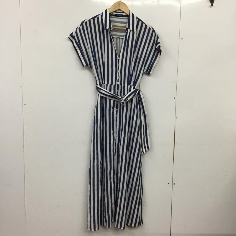 ザラ ZARA ワンピース ロングスカート 半袖ロングワンピース シャツワンピース S ストライプ 白 / ホワイト / white X 青 / ブルー / blue レディース USED 古着 中古 10156514