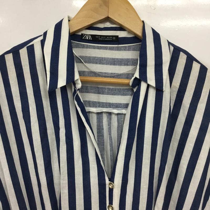 ザラ ZARA ワンピース ロングスカート 半袖ロングワンピース シャツワンピース S ストライプ 白 / ホワイト / white X 青 / ブルー / blue レディース USED 古着 中古 10156514