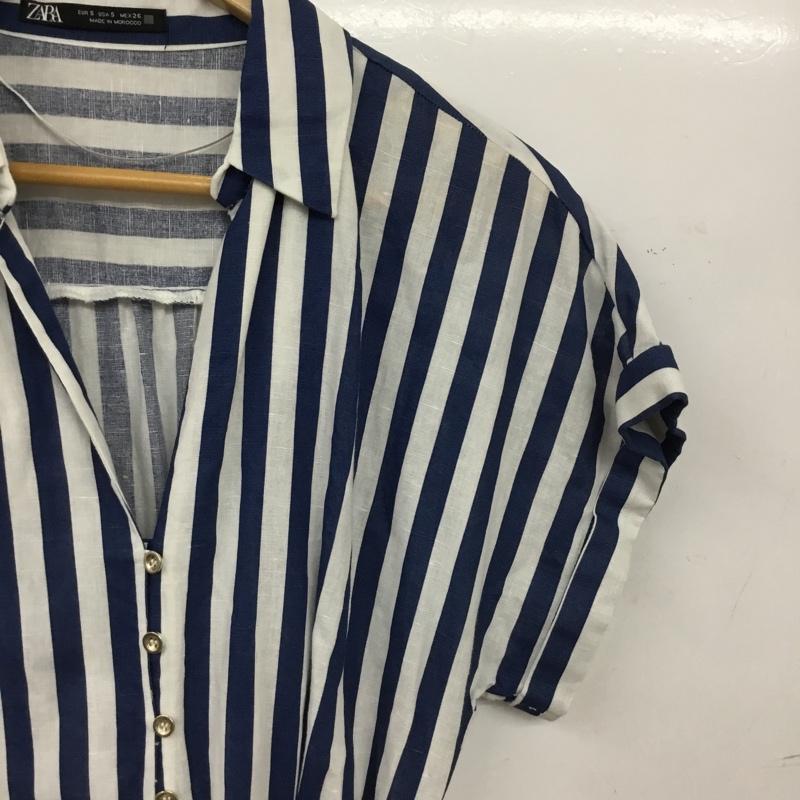 ザラ ZARA ワンピース ロングスカート 半袖ロングワンピース シャツワンピース S ストライプ 白 / ホワイト / white X 青 / ブルー / blue レディース USED 古着 中古 10156514