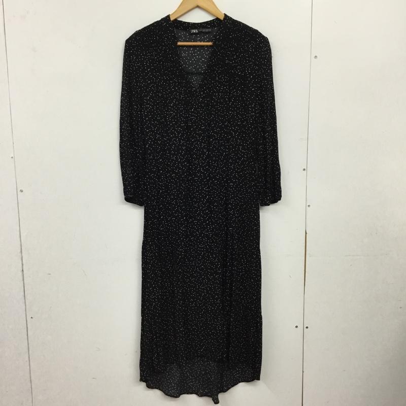 ザラ ZARA ワンピース ロングスカート 長袖ロングワンピース Vネック M ドット 黒 / ブラック / black レディース USED 古着 中古 10156519