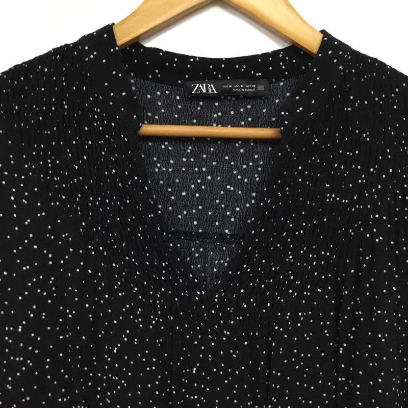 ザラ ZARA ワンピース ロングスカート 長袖ロングワンピース Vネック M ドット 黒 / ブラック / black レディース USED 古着 中古 10156519