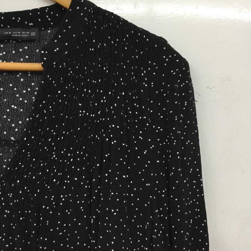 ザラ ZARA ワンピース ロングスカート 長袖ロングワンピース Vネック M ドット 黒 / ブラック / black レディース USED 古着 中古 10156519