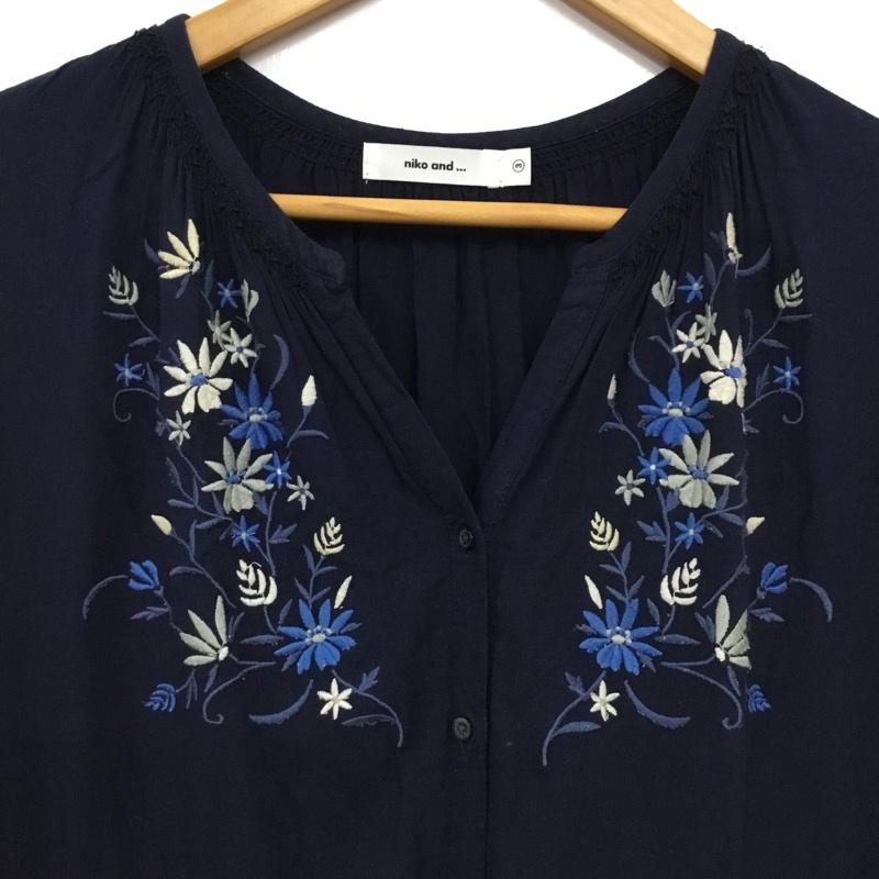 ニコアンド niko and... ワンピース ロングスカート 半袖シャツワンピース ロングワンピース 3 刺繍 紺 / ネイビー / navy レディース USED 古着 中古 10156523