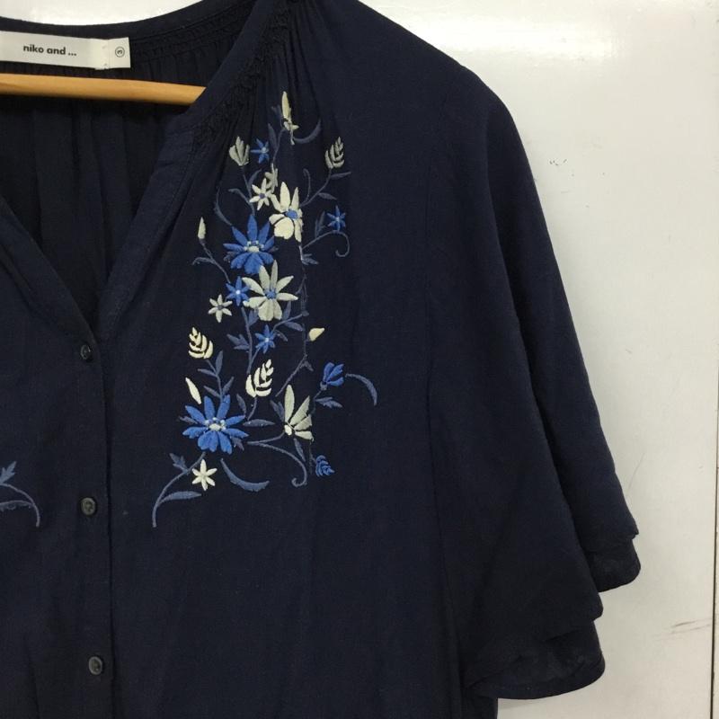 ニコアンド niko and... ワンピース ロングスカート 半袖シャツワンピース ロングワンピース 3 刺繍 紺 / ネイビー / navy レディース USED 古着 中古 10156523