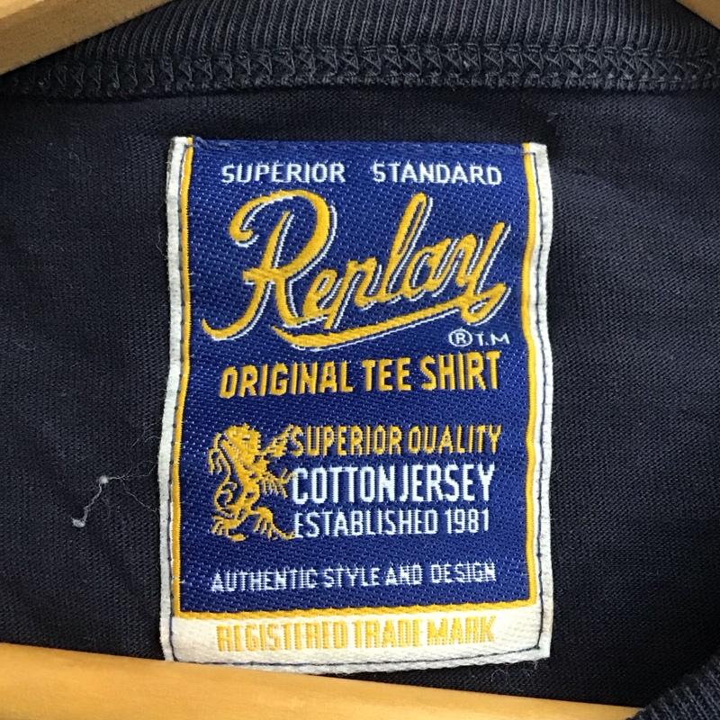 リプレイ REPLAY カットソー 長袖 長袖カットソー プリントカットソー クルーネック L ロゴ、文字 紺 / ネイビー / navy メンズ USED 古着 中古 10156569
