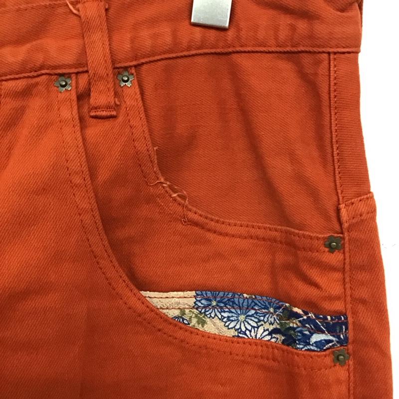 クラ 倉 パンツ デニム、ジーンズ デニムパンツ スリムパンツ カジュアルパンツ ストレッチパンツ 34インチ ロゴ、文字 橙 / オレンジ / orange メンズ USED 古着 中古 10156579