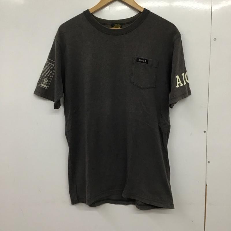 エーグル AIGLE Tシャツ 半袖 半袖カットソー プリントTシャツ クルーネックカットソー ロゴ、文字 ダークグレー / ダークグレー / メンズ USED 古着 中古 10156623