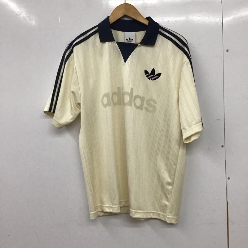 アディダス adidas ポロシャツ 半袖 半袖ポロシャツ カラーシャツ 半袖カットソー ロゴ、文字 アイボリー / アイボリー / メンズ USED 古着 中古 10156677