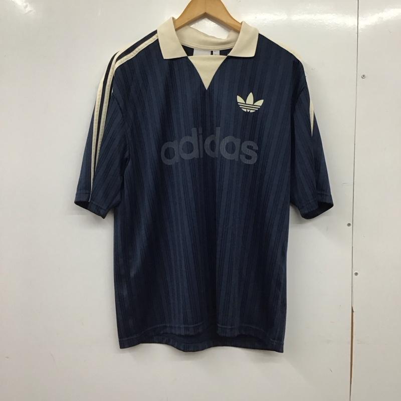アディダス adidas ポロシャツ 半袖 半袖ポロシャツ カラーシャツ 半袖カットソー M ロゴ、文字 紺 / ネイビー / navy メンズ USED 古着 中古 10156678
