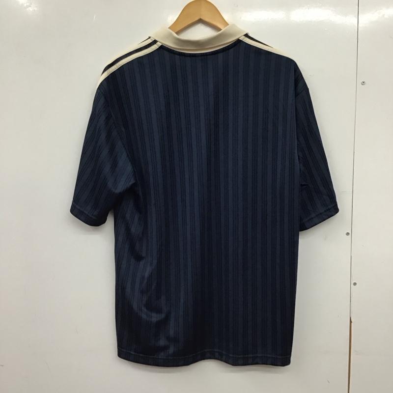 アディダス adidas ポロシャツ 半袖 半袖ポロシャツ カラーシャツ 半袖カットソー M ロゴ、文字 紺 / ネイビー / navy メンズ USED 古着 中古 10156678