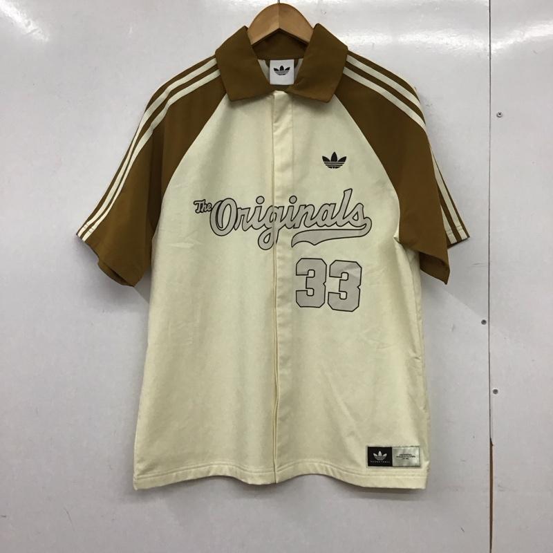 アディダス adidas シャツ、ブラウス 半袖 半袖シャツ プリントシャツ カラーシャツ ロゴ、文字 ベージュ / ベージュ / beige X アイボリー / アイボリー / メンズ USED 古着 中古 10156680