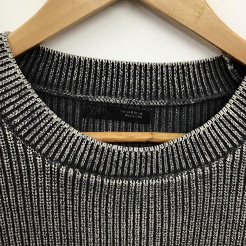 ザラ ZARA ニット、セーター 長袖 長袖ニットカットソー クルーネック セーター M ロゴ、文字 灰 / グレー / gray メンズ USED 古着 中古 10156702