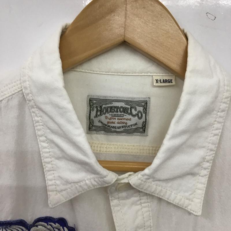 ヒューストン HOUSTON シャツ、ブラウス 半袖 半袖シャツ プリントシャツ ポケットシャツ XL ロゴ、文字 白 / ホワイト / white メンズ USED 古着 中古 10156704