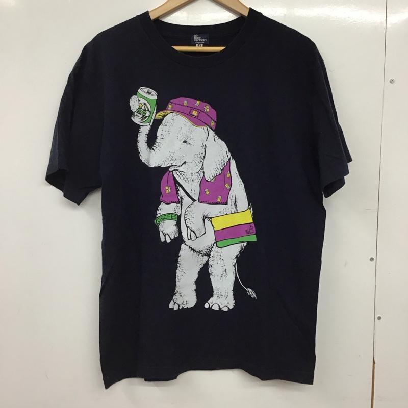 ゴースローキャラバン go slow caravan Tシャツ 半袖 半袖カットソー プリントTシャツ クルーネックカットソー 3 プリント 紺 / ネイビー / navy メンズ USED 古着 中古 10156723