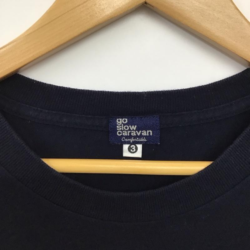 ゴースローキャラバン go slow caravan Tシャツ 半袖 半袖カットソー プリントTシャツ クルーネックカットソー 3 プリント 紺 / ネイビー / navy メンズ USED 古着 中古 10156723