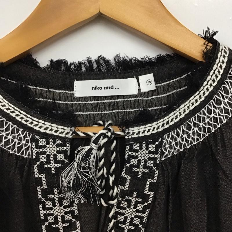ニコアンド niko and... カットソー 長袖 長袖カットソー 3 刺繍 ダークグレー / ダークグレー / レディース USED 古着 中古 10156766