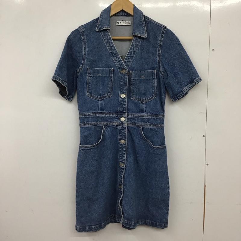 ザラ ZARA ワンピース ひざ丈スカート デニムワンピース フロントボタン M 無地 インディゴ / インディゴ / Indigo レディース USED 古着 中古 10156794