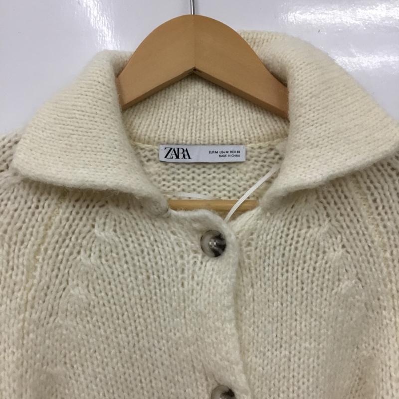ザラ ZARA カーディガン 長袖 長袖ニットカーディガン 前ボタン M 無地 アイボリー / アイボリー / レディース USED 古着 中古 10156804