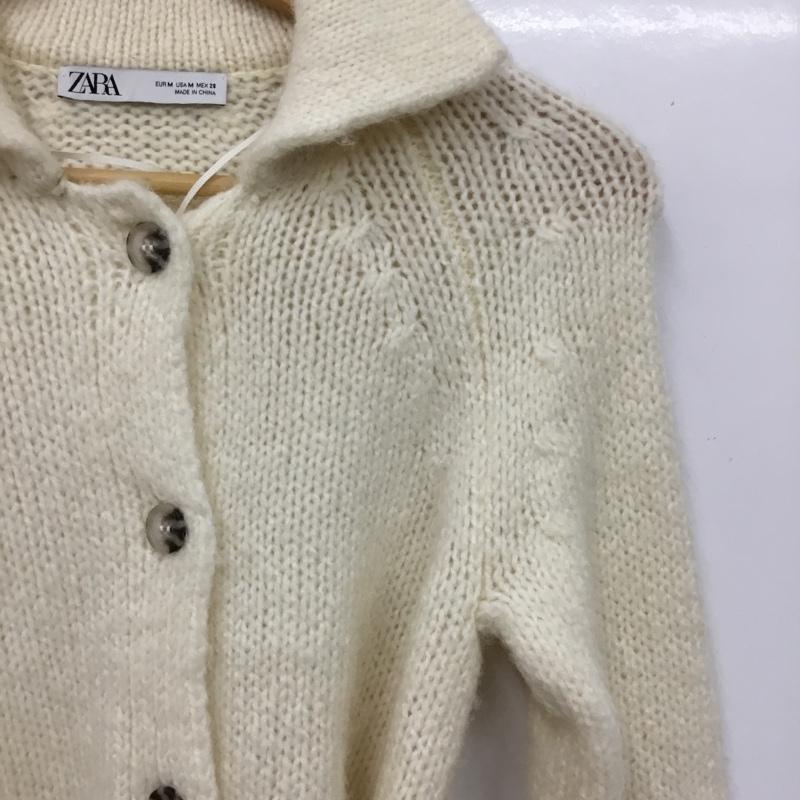 ザラ ZARA カーディガン 長袖 長袖ニットカーディガン 前ボタン M 無地 アイボリー / アイボリー / レディース USED 古着 中古 10156804