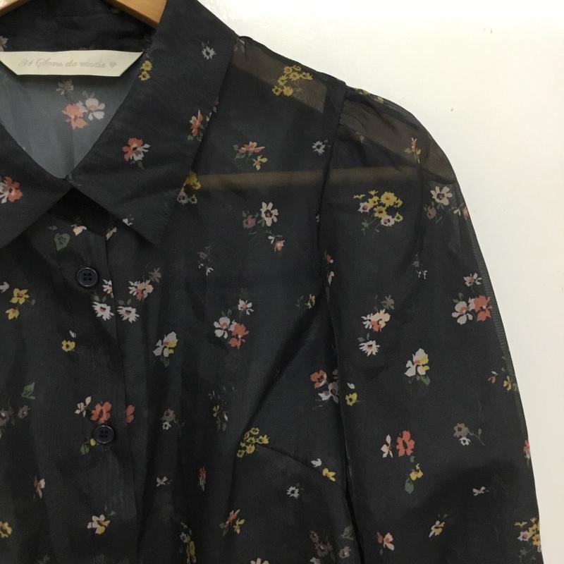 トランテアンソンドゥモード 31 Sons de mode シャツ、ブラウス 長袖 長袖シャツ プリントシャツ カラーシャツ 38 プリント 黒 / ブラック / black レディース USED 古着 中古 10156806