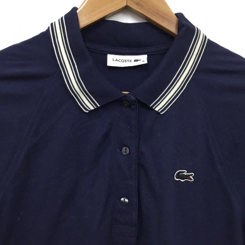ラコステ LACOSTE ポロシャツ 半袖 半袖ポロシャツ カラーシャツ 半袖カットソー 38 ロゴ、文字 紺 / ネイビー / navy レディース USED 古着 中古 10156828