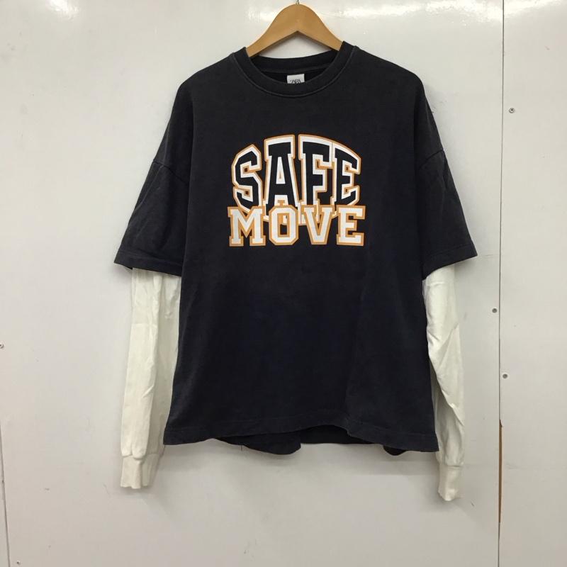 ザラ ZARA トレーナー 長袖 長袖トレーナー スウェット クルーネック プルオーバー M ロゴ、文字 紺 / ネイビー / navy メンズ USED 古着 中古 10156928