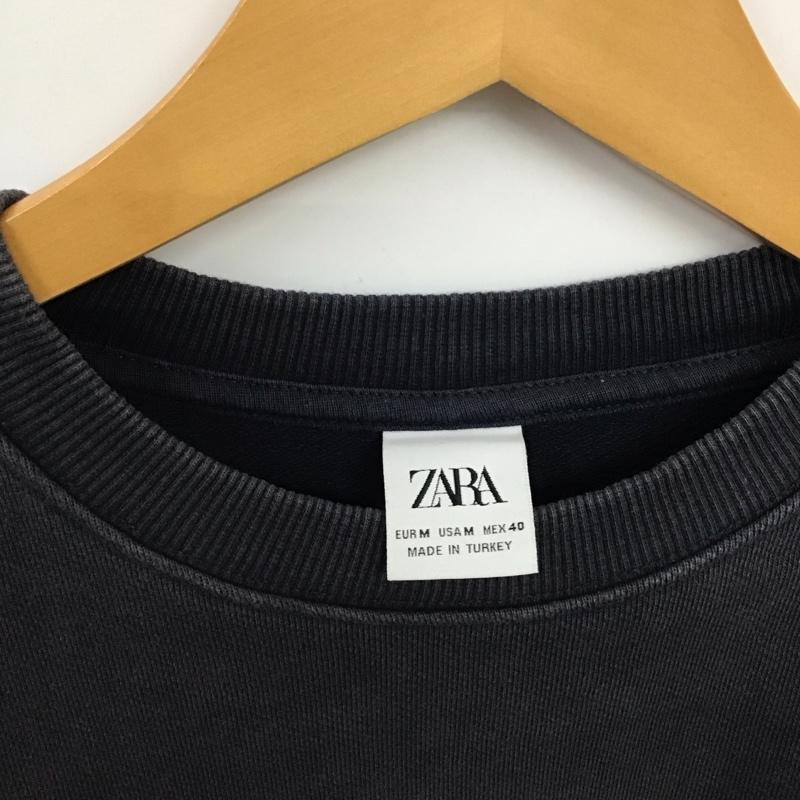 ザラ ZARA トレーナー 長袖 長袖トレーナー スウェット クルーネック プルオーバー M ロゴ、文字 紺 / ネイビー / navy メンズ USED 古着 中古 10156928