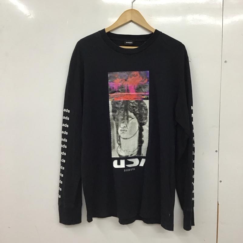ディーゼル DIESEL カットソー 長袖 長袖カットソー クルーネックカットソー プリントカットソー M プリント 黒 / ブラック / black メンズ USED 古着 中古 10156929