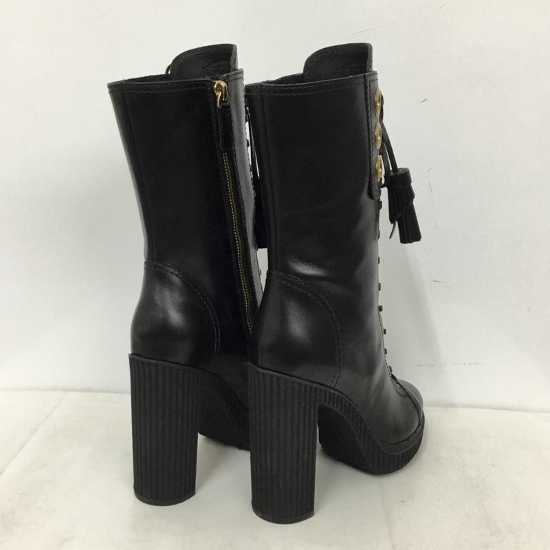 トッズ TOD S ブーツ 一般 レースアップ ミドル丈 タッセル 箱有 35.5 サイドファスナー 無地 黒 / ブラック / black レディース USED 古着 中古 10156954