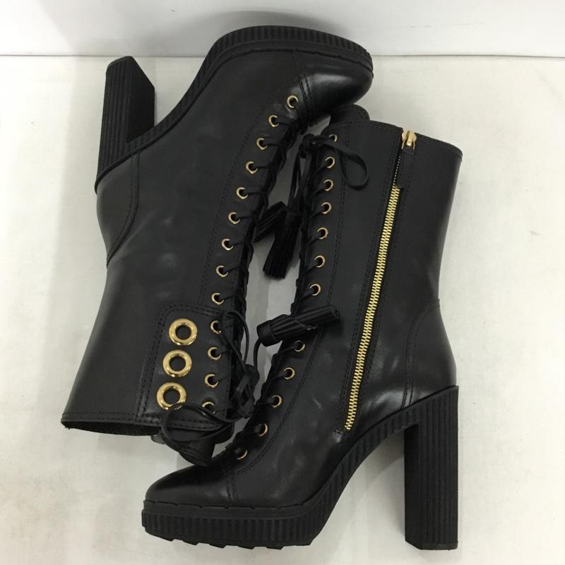 トッズ TOD S ブーツ 一般 レースアップ ミドル丈 タッセル 箱有 35.5 サイドファスナー 無地 黒 / ブラック / black レディース USED 古着 中古 10156954