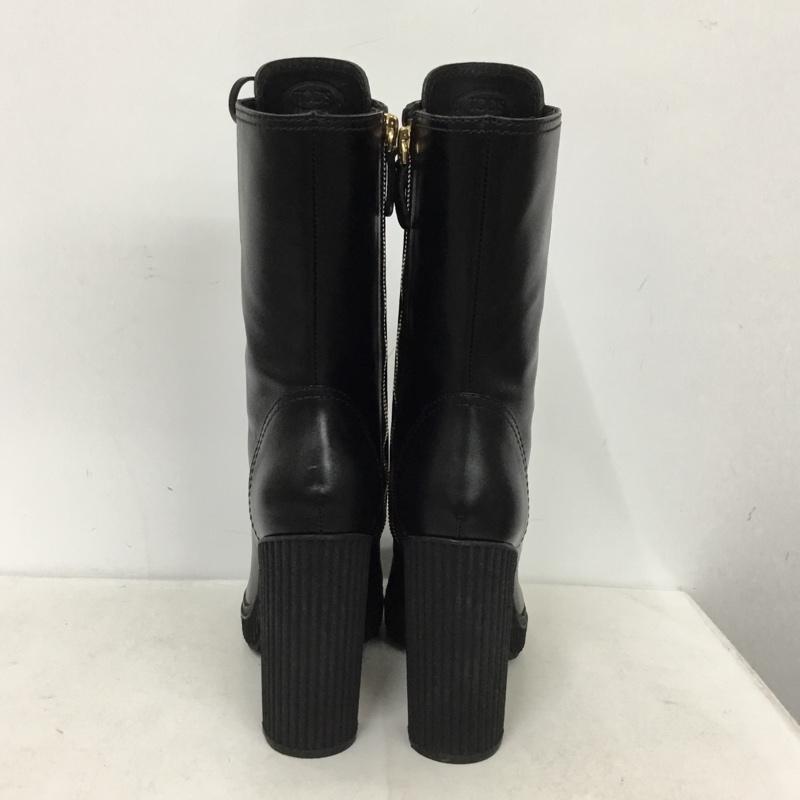 トッズ TOD S ブーツ 一般 レースアップ ミドル丈 タッセル 箱有 35.5 サイドファスナー 無地 黒 / ブラック / black レディース USED 古着 中古 10156954