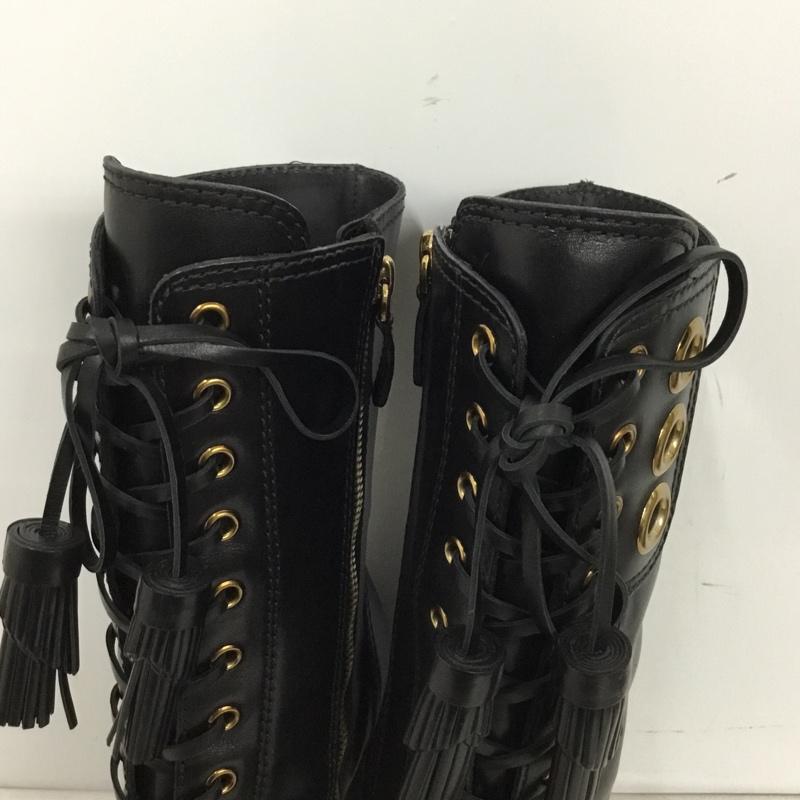 トッズ TOD S ブーツ 一般 レースアップ ミドル丈 タッセル 箱有 35.5 サイドファスナー 無地 黒 / ブラック / black レディース USED 古着 中古 10156954