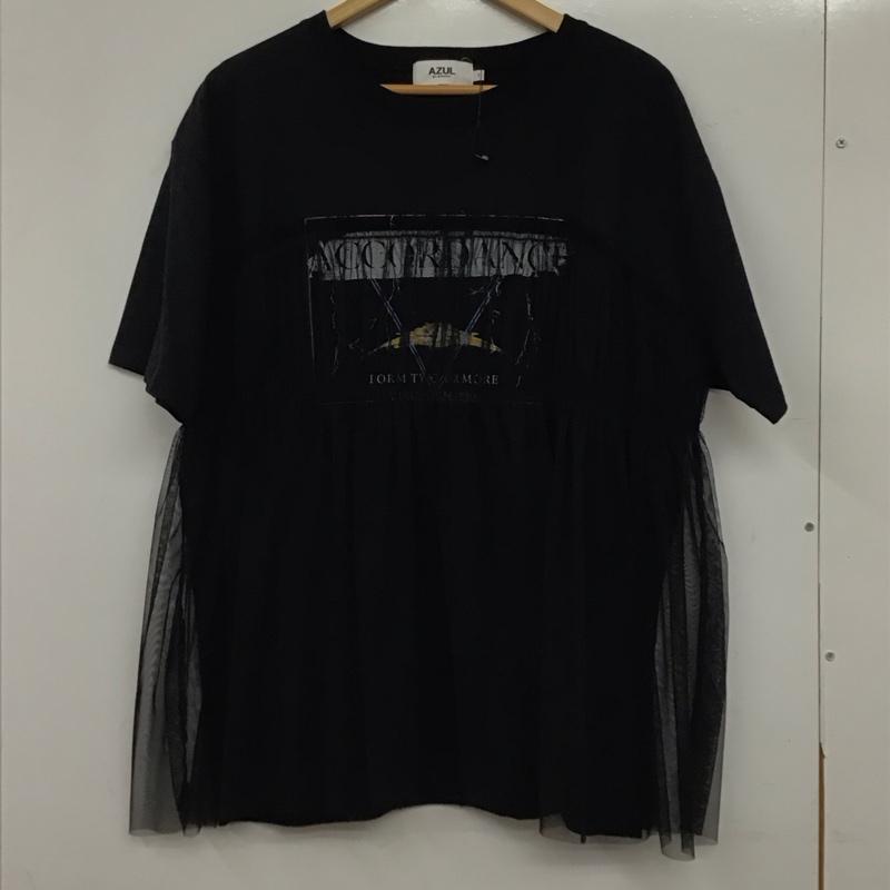 アズールバイマウジー AZUL BY MOUSSY Tシャツ 半袖 半袖カットソー プリントTシャツ クルーネックカットソー FREE プリント 黒 / ブラック / black レディース USED 古着 中古 10156989
