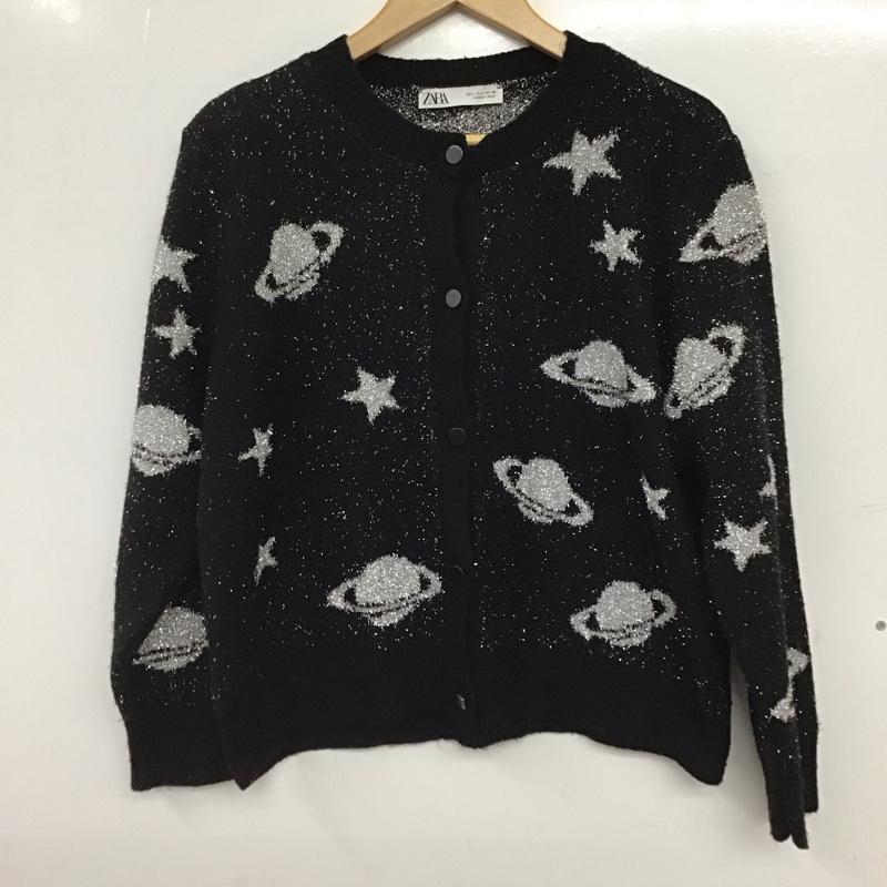 ザラ ZARA カーディガン 長袖 長袖カーディガン 前ボタン ニットカーディガン L ロゴ、文字 黒 / ブラック / black レディース USED 古着 中古 10157043
