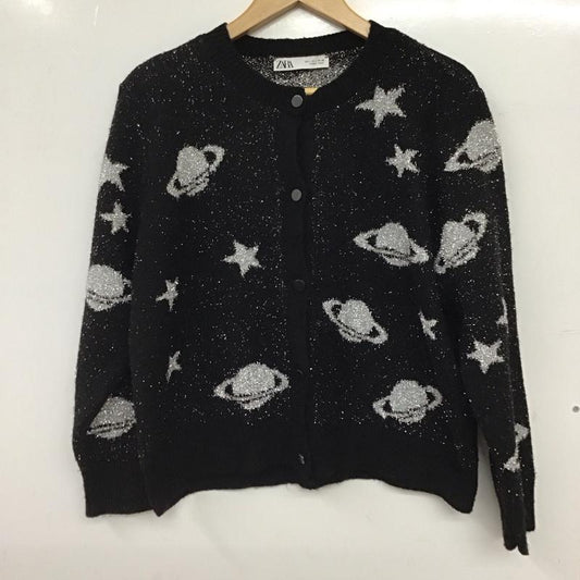 ザラ ZARA カーディガン 長袖 長袖カーディガン 前ボタン ニットカーディガン L ロゴ、文字 黒 / ブラック / black レディース USED 古着 中古 10157043