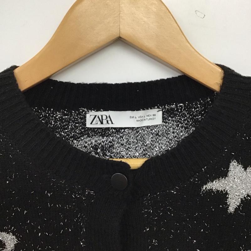 ザラ ZARA カーディガン 長袖 長袖カーディガン 前ボタン ニットカーディガン L ロゴ、文字 黒 / ブラック / black レディース USED 古着 中古 10157043